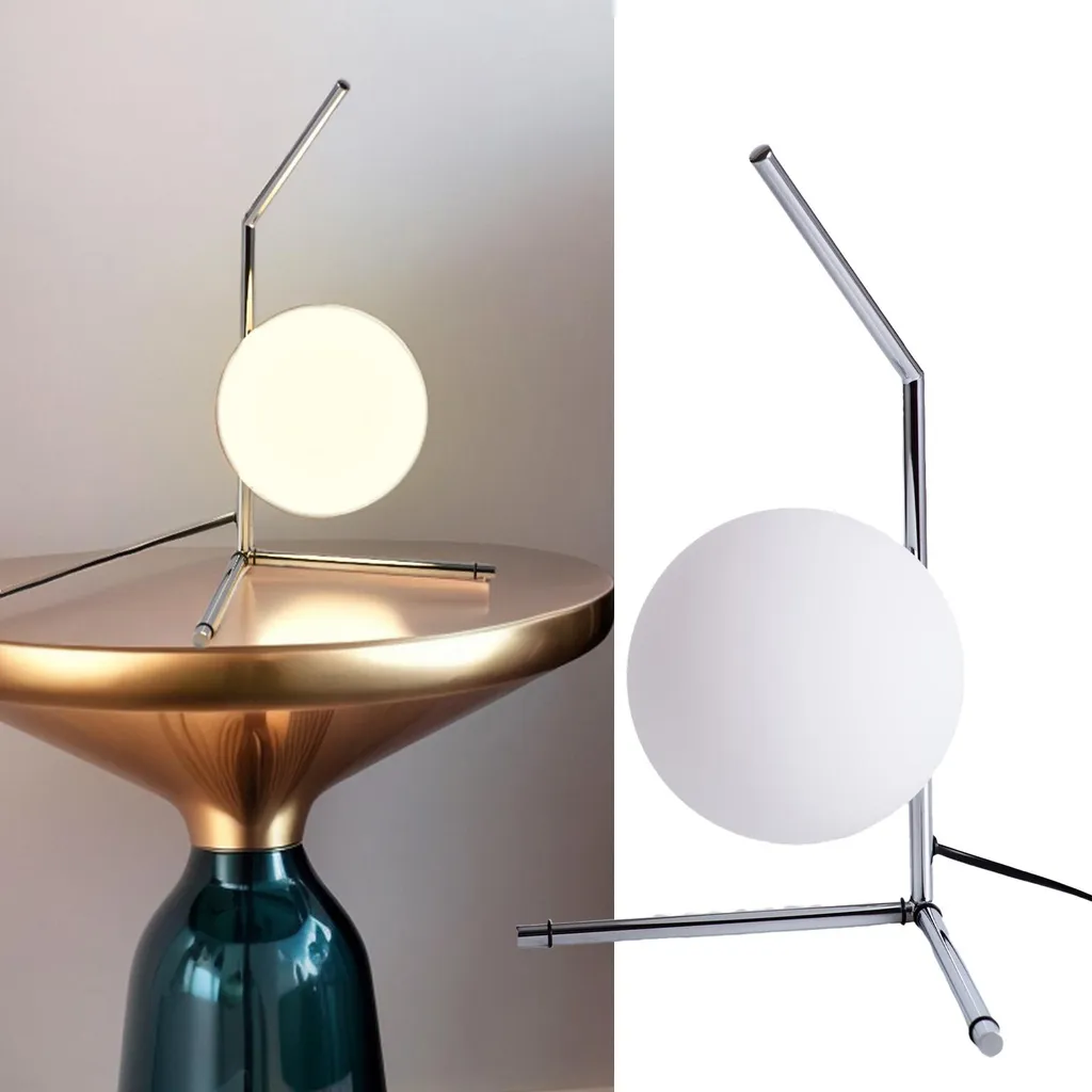 Lampada da Comodino Globo Vetro Bianco Ø15cm Base Cromo Moderna - 2