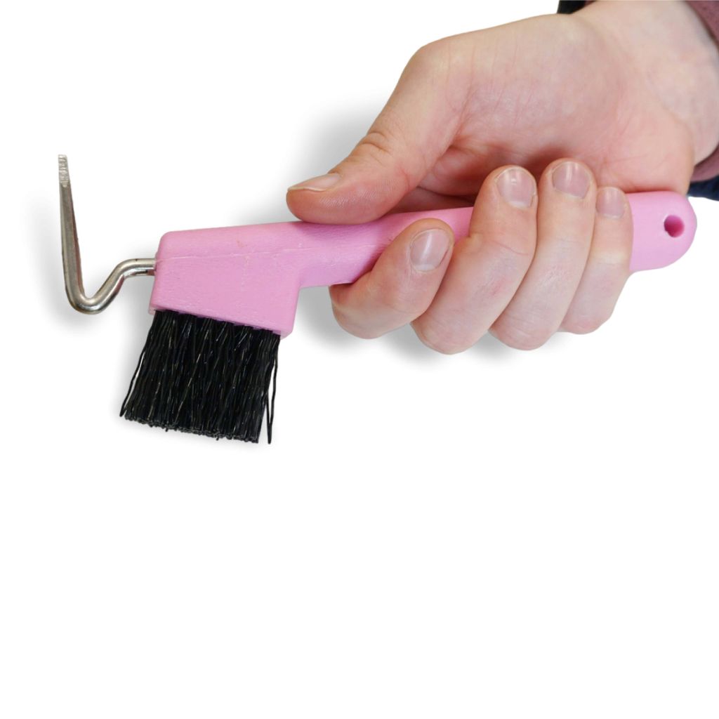 Hufkratzer für Pferde Esel Ziegen Huf mit extra Stabiler Bürste, Farbe pink