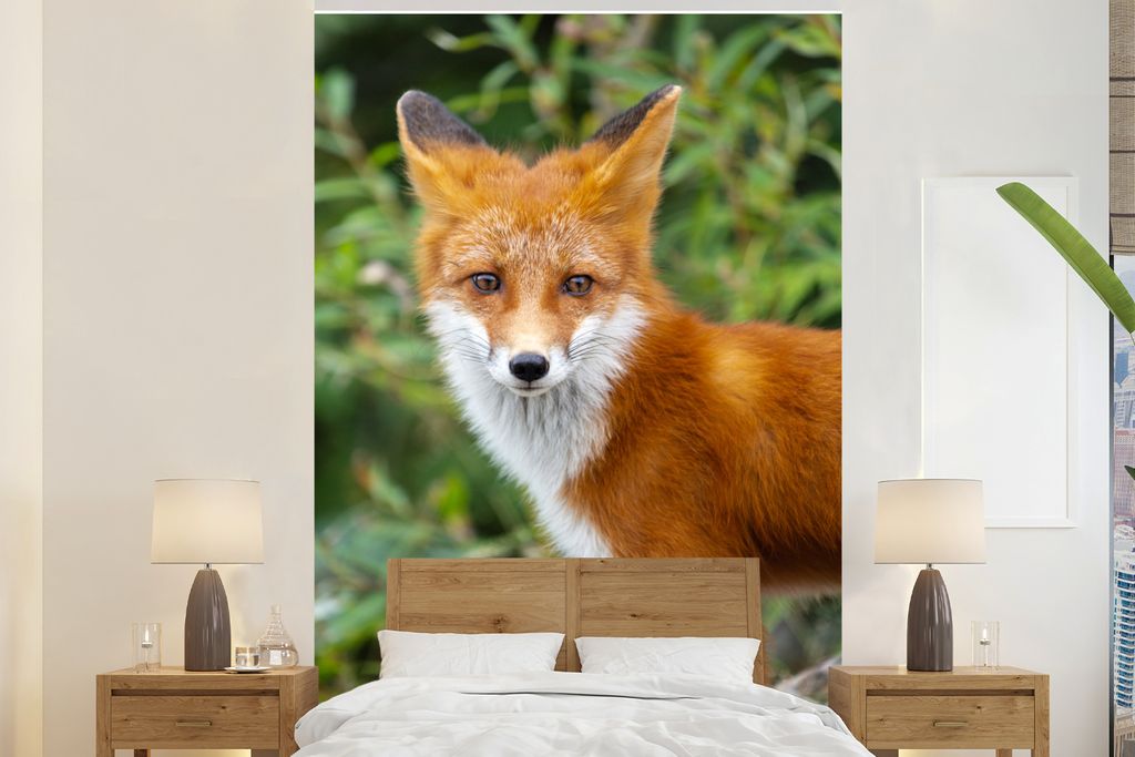 MuchoWow Fototapete für Wohnzimmer oder Schlafzimmer Wandtapete Vinyl Motivtapete Fuchs - Orange - Wald - 200x300 cm - Wanddekorationen