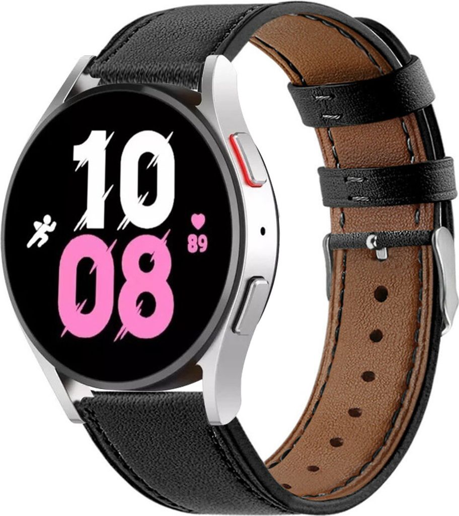 Strap-it Samsung Galaxy Watch 5 - 44mm Lederarmband (glattes Schwarz)