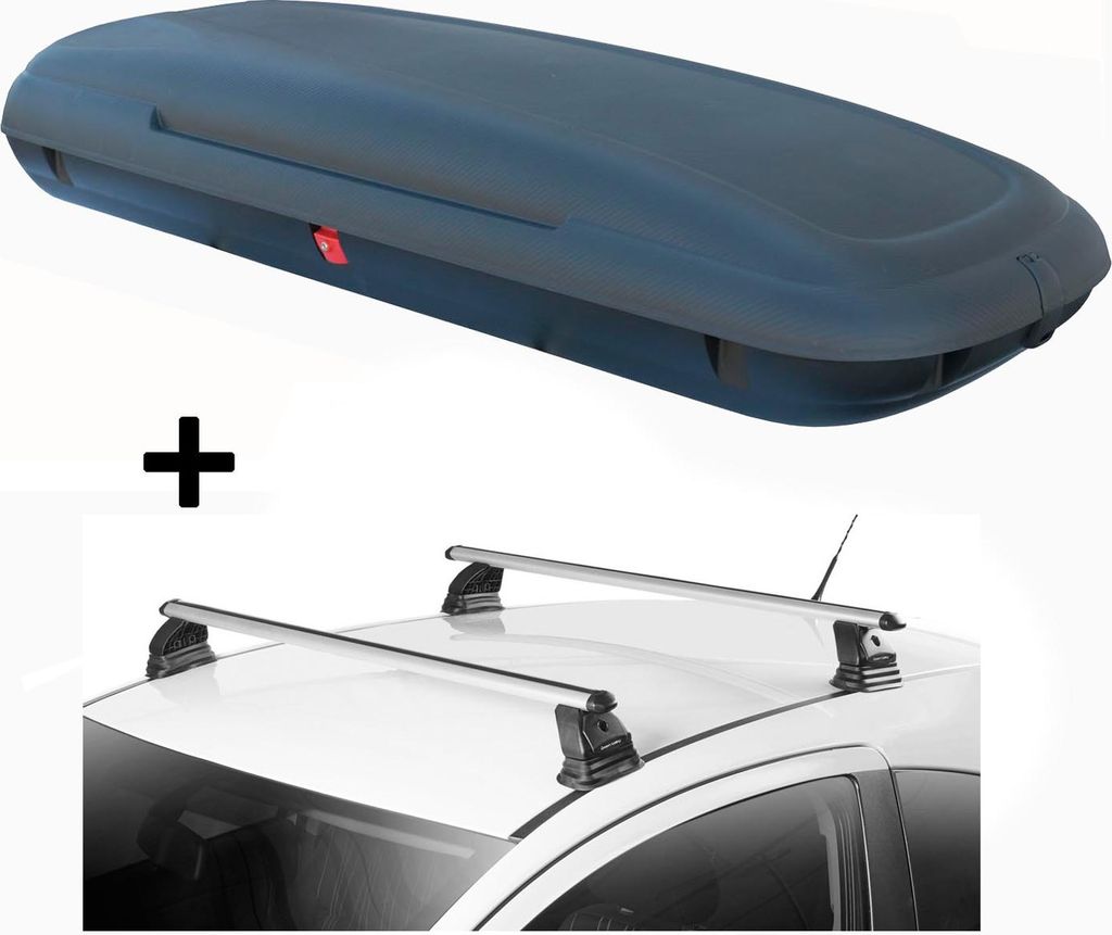 Dachbox VDPCA480 480 Liter carbonlook + Dachträger VDP EVO ALU kompatibel mit für Fiat Qubo 3-5 Türer ab 2008