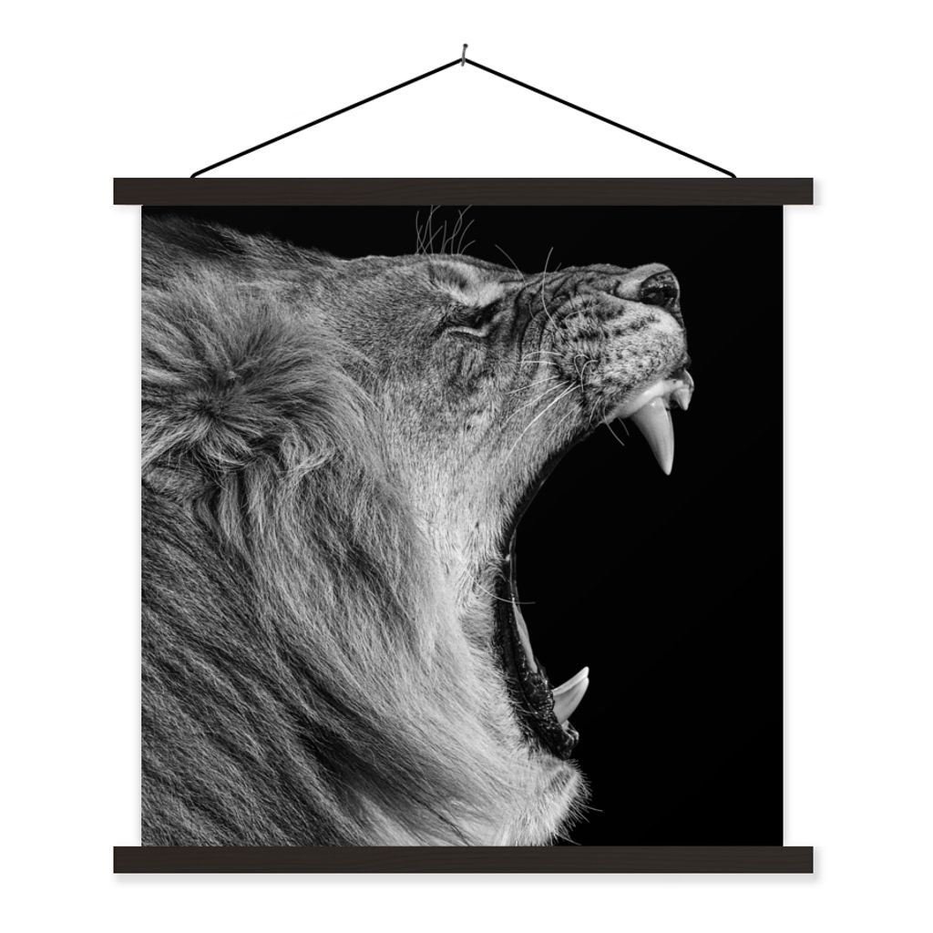 MuchoWow Textilposter Tiere - Löwe - Schwarz - Weiß - Porträt 40x40 cm mit schwarzem Rahmen - Fotos