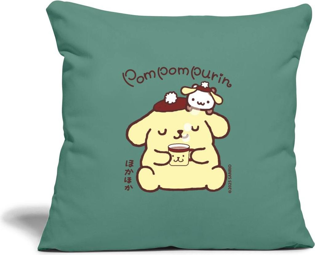 Spreadshirt Pompompurin Trinkt Kaffee Mit Muffin Kissenbezug 45x45 cm, One size, Tanngrün