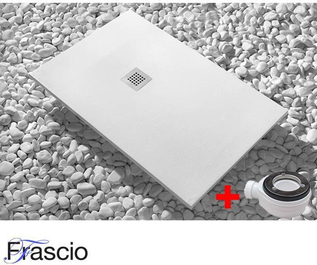 Duschwanne 92X181 Vulcano Line Slim Weiß aus Marmoresin mit freiem Abfluss - FRASCIO