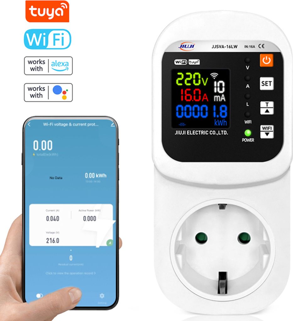 Tuya WiFi nastavitelný proudový a napěťový chránič Zásuvka Obrázek produktu 