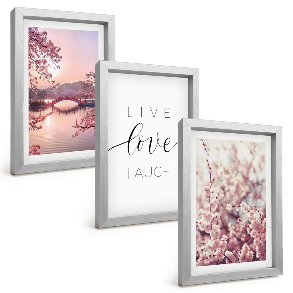 Bilder Set 3-teilig im silbergerahmten Rahmen – Wandbilder 3 Stück – gerahmte Poster für Wohnzimmer, Schlafzimmer und Flur – 20x30 cm – B...