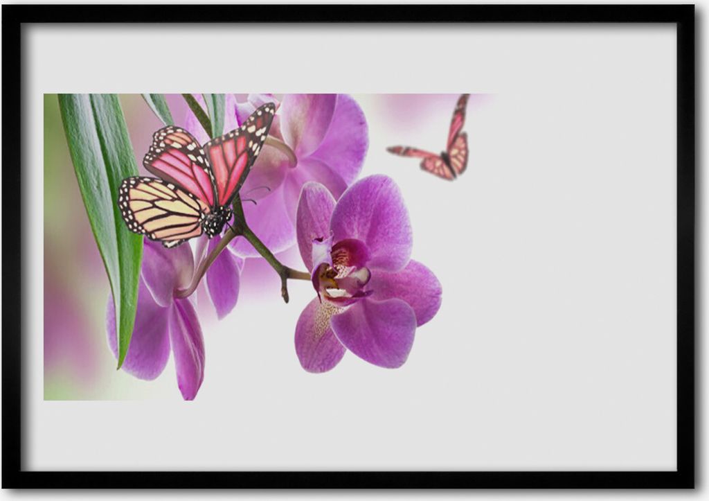 Bild 100x70 MDF-Rahmen Wandkunst Schmetterlinge Blumen Natur