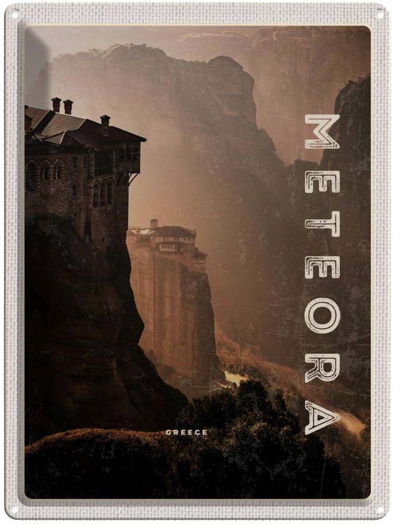 vianmo Blechschild 40x30 cm Griechenland Meteora Gebirge Natur Bildmotiv Reisemotiv Abenteuer Reisen Europa Urlaub