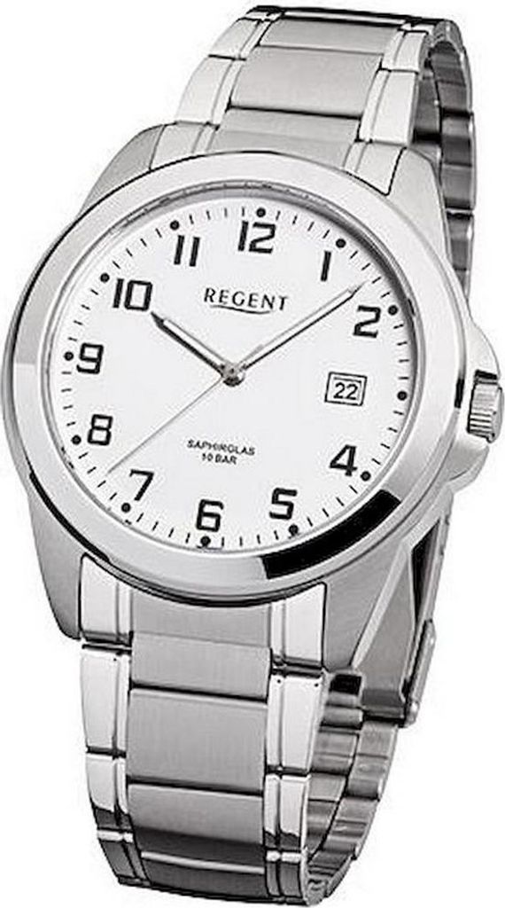 REGENT F-923 Herrenuhr Edelstahl Saphir 39 mm 10 BAR Weiß