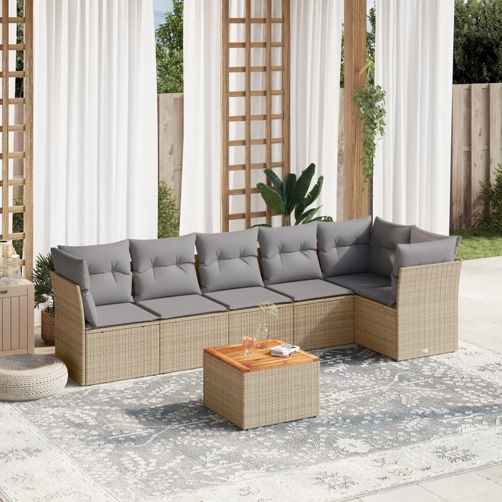 Maison Exclusive - 7-tlg. Garten-Sofagarnitur mit Kissen Beige Poly Rattan