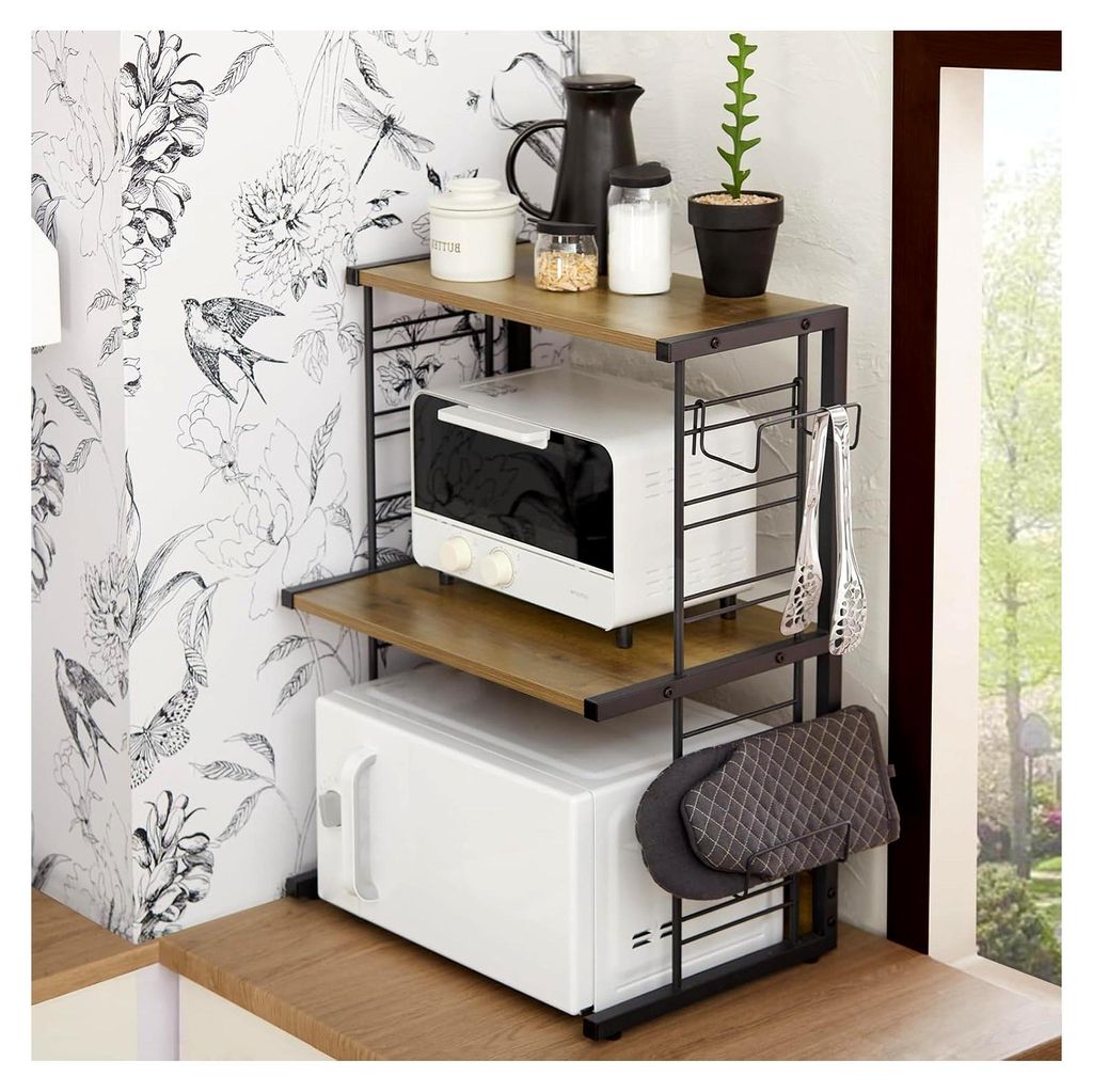 Mikrowellenhalter Regal mit 2 Ablagen und 2 Flaschenhaltern, Industrie-Design, BHT ca.: 60x72x36cm