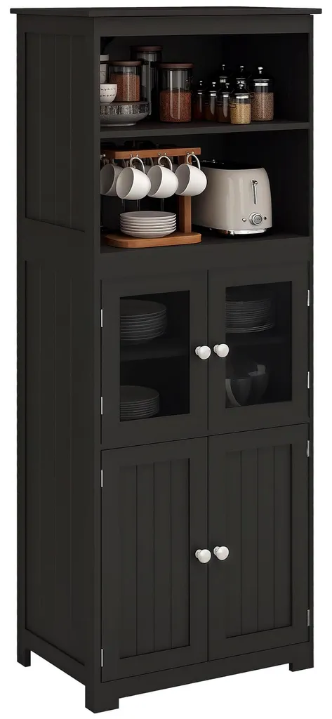 Armoire de cuisine pour vaisselle et provisions noir - Meuble de cellier