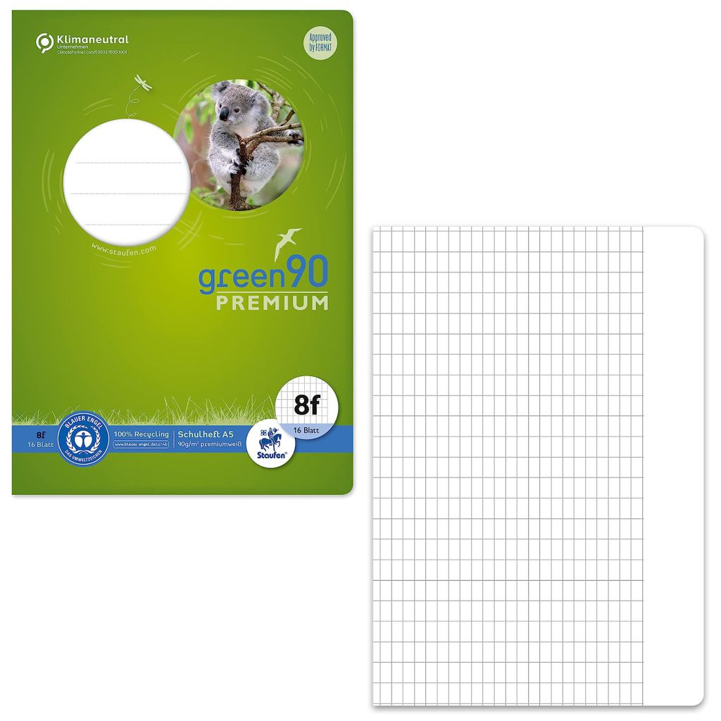 STAUFEN Green Schulheft Lin8f A5 16 Blatt 90g/qm 5x7mm Produktbild 