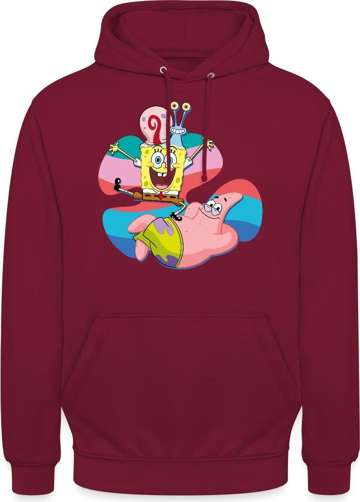 Spreadshirt SpongeBob Schwammkopf Patrick Gary Die Schnecke Uni Hoodie, L, Bordeaux