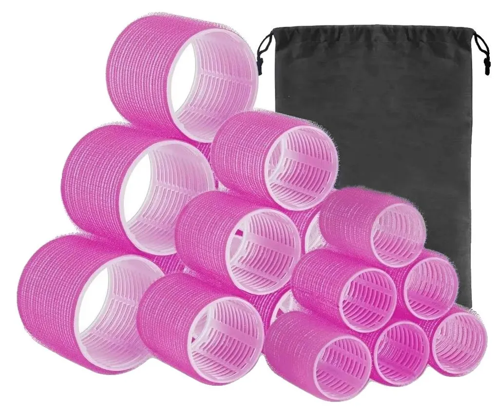 Kit bigoudis sans chaleur rose, boucles naturelles avec sac, 32 pièces