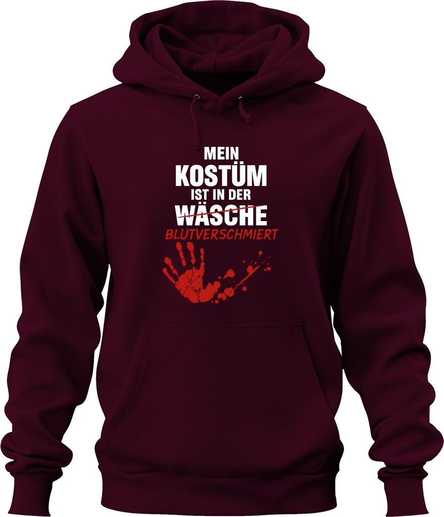 Mein Kostüm blutverschmiert Halloween Horror Zombie Handabdruck Uni Hoodie Kapuzenpullover, Burgundy, XXL