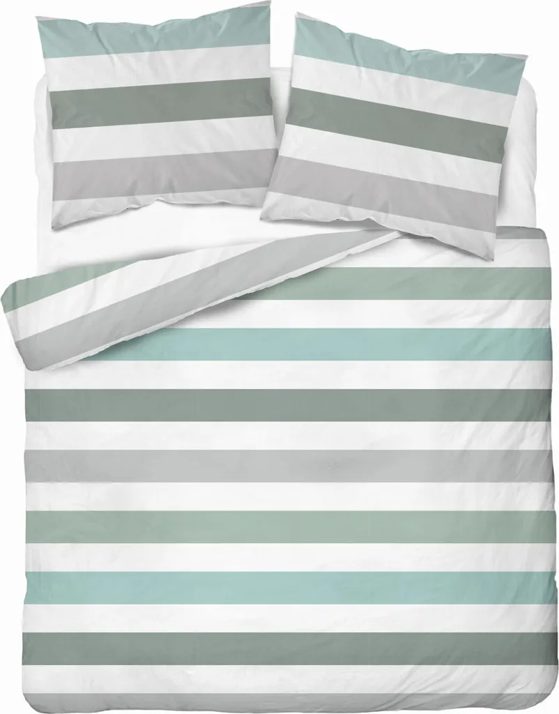 Set Letto Matrimoniale 220x200 Detexpol Home Satin 27 Righe Grigio-Verdi