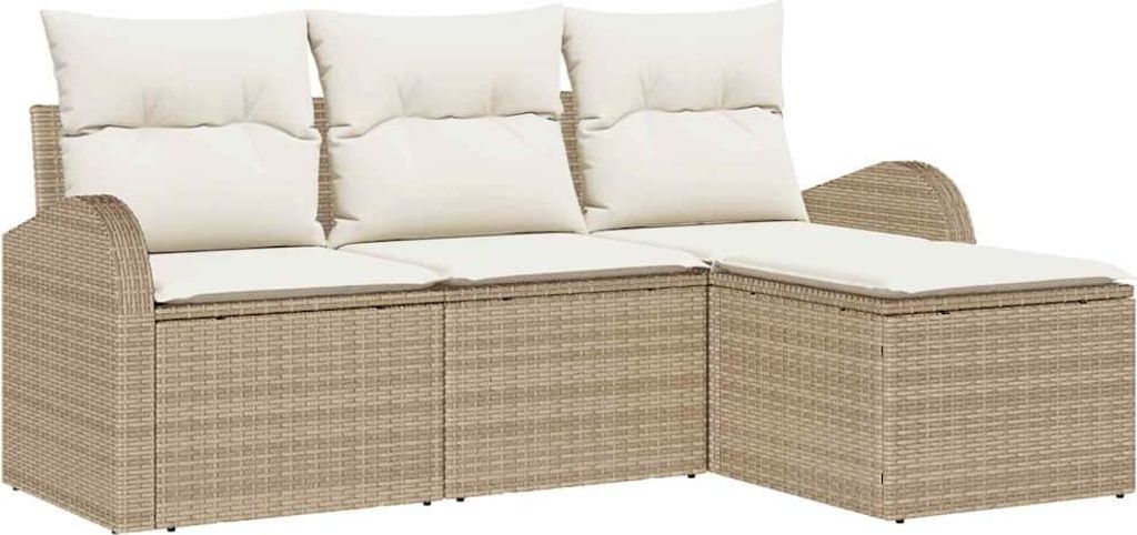 Sofa Set mit Kissen 4 pcs Beige und Weiß Poly-Rattan