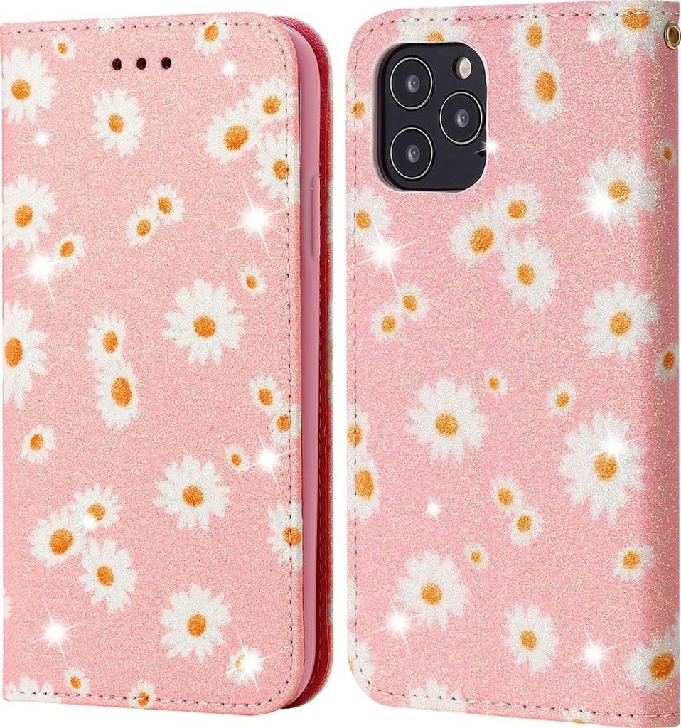 Mobigear Daisies iPhone 12 Pro Max Hülle Klapphülle Geldbörse - Pink