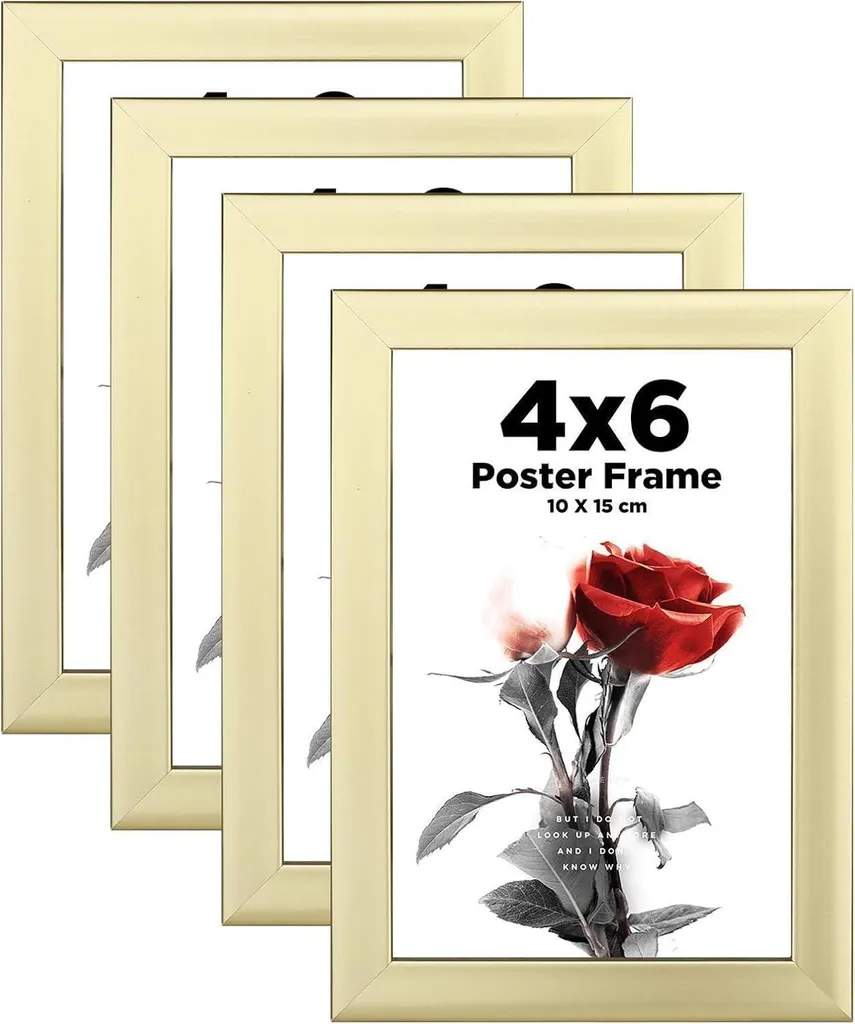 Set 4 Cornici Vintage Oro 10x15 Egofine | Legno Laminato e Vetro