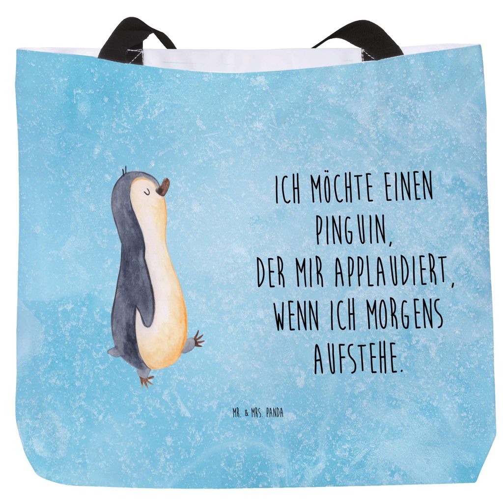 Mr. & Mrs. Panda Reisetasche Pinguin marschieren - Eisblau - Geschenk, Spazieren, Unausgeschlafen, Frühaufsteher, Strandtasche, Tasche, Schultasch...