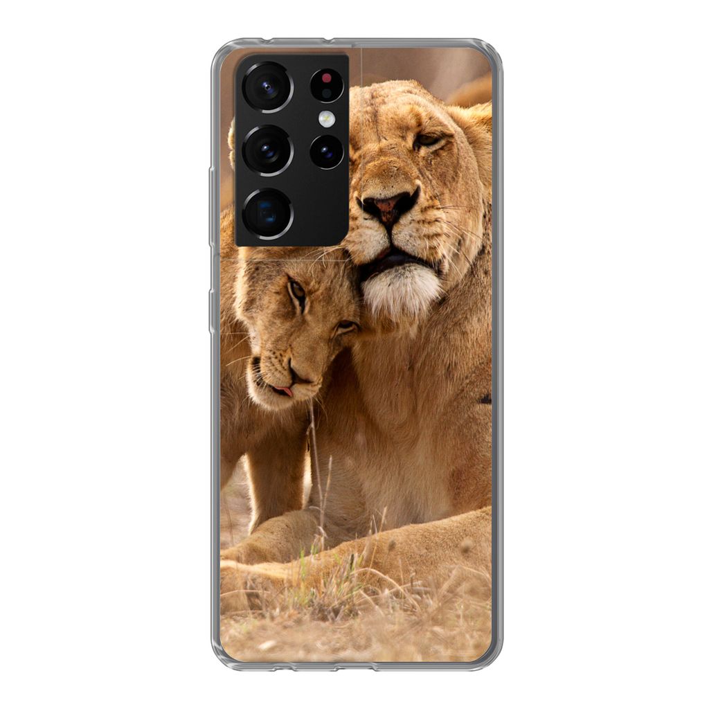 MuchoWow Handyhülle Schutzhülle Hülle für Samsung Galaxy S21 Ultra Löwe - Wilde Tiere - Jungtier Silikon Softcase Handy Hülle - Mobiltelefon
