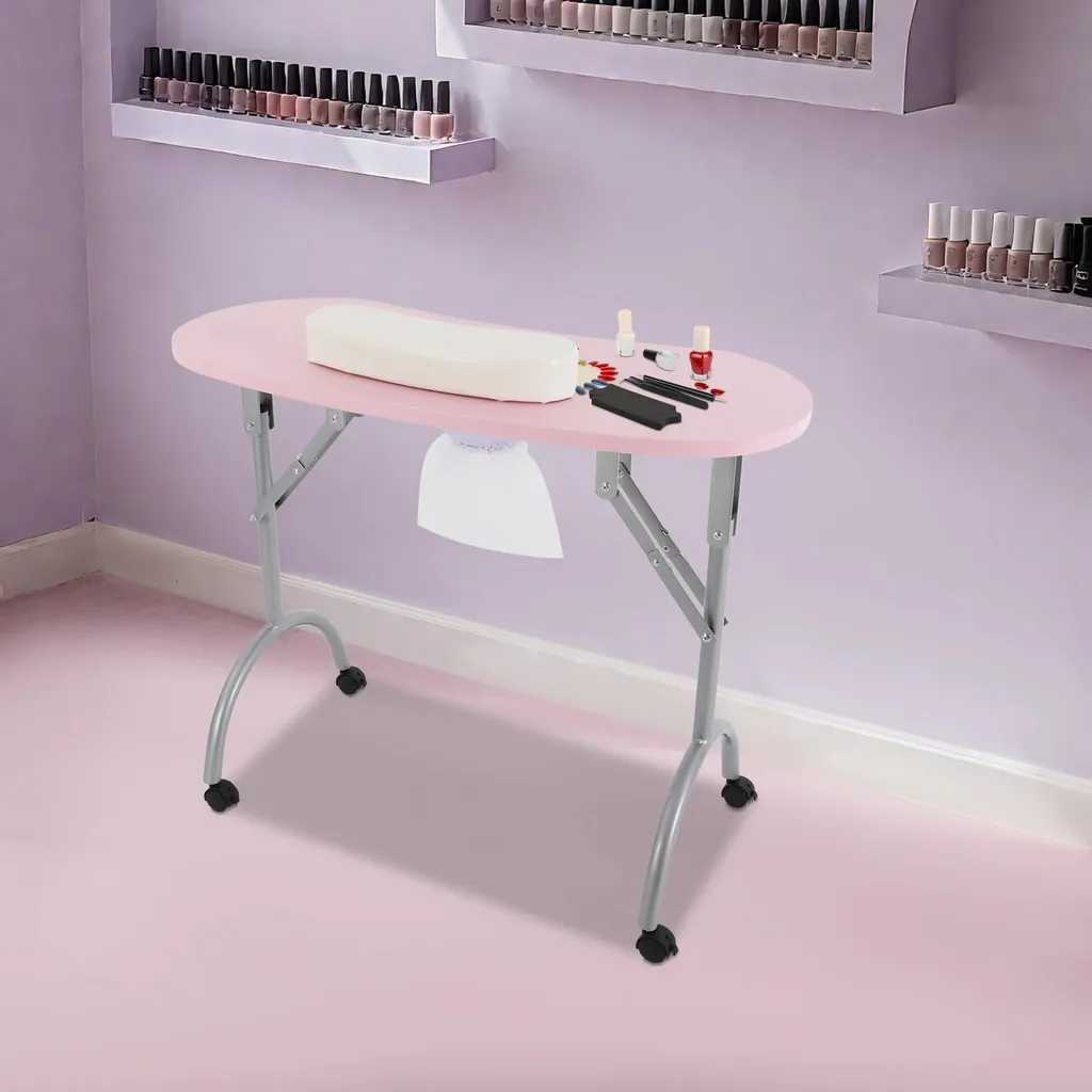 Table de manucure robuste rose portable avec tiroir de rangement 90cm - 2