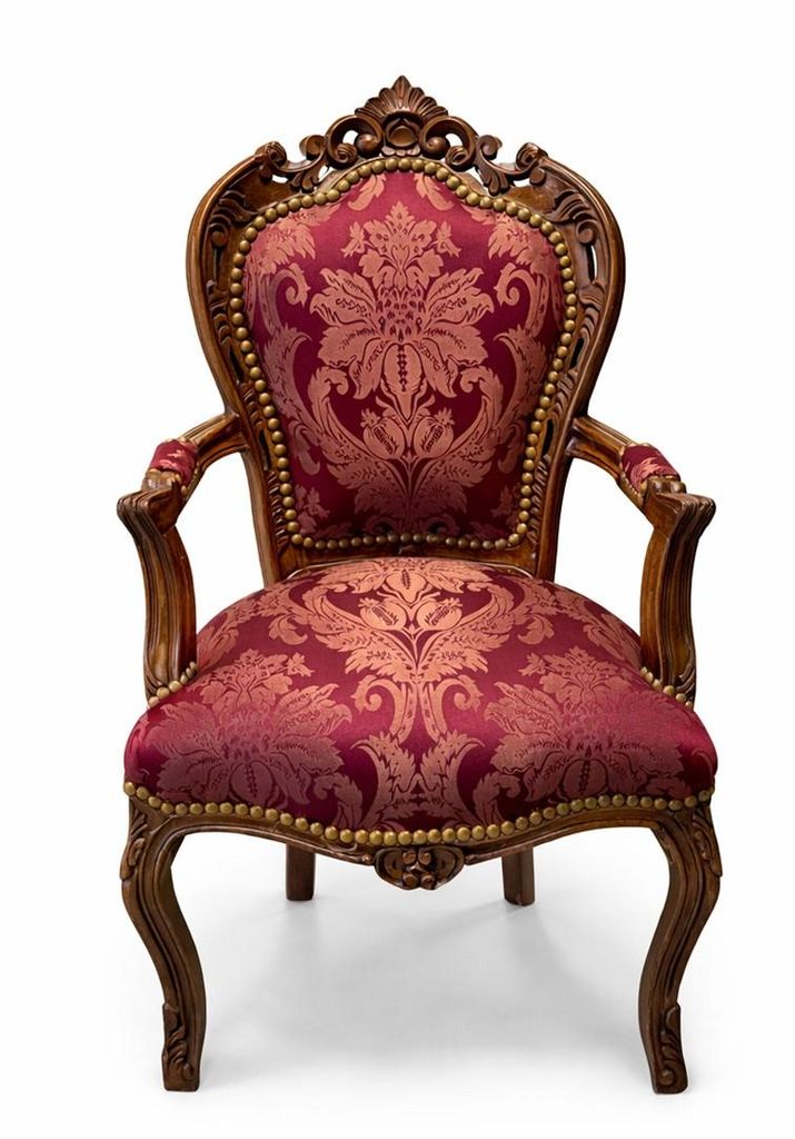 Barockstuhl Barock Stuhl Armlehne Rot Braun Muster Produktbild 