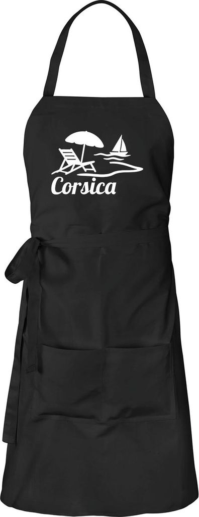 Huuraa Schürze Corsica Frankreich Schwarz mit Taschen Baumwolle Kochschürze Geschenkidee