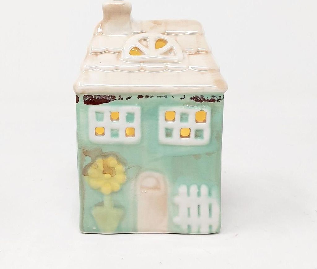 LED Deko Haus PASTELL H. 12cm türkis aus Steingut Formano F25