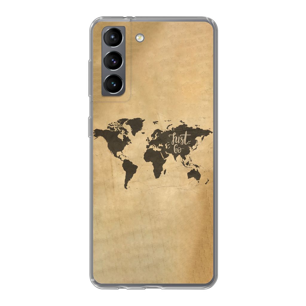 MuchoWow Handyhülle Schutzhülle Hülle für Samsung Galaxy S21 Weltkarte - Karte - Sprichwörter Silikon Softcase Handy Hülle - Softcase
