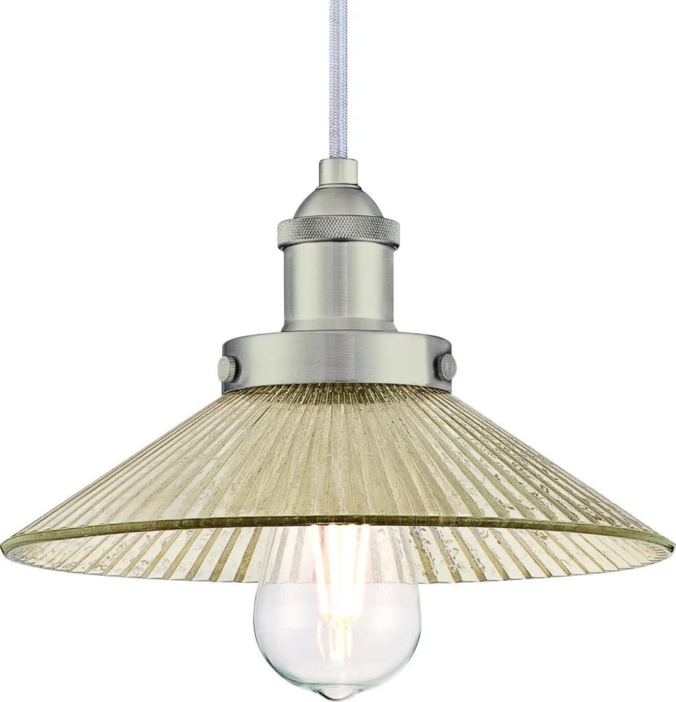 Lampada a sospensione Bonnie in nichel e vetro a specchio scanalato con 1 sorgente luminosa