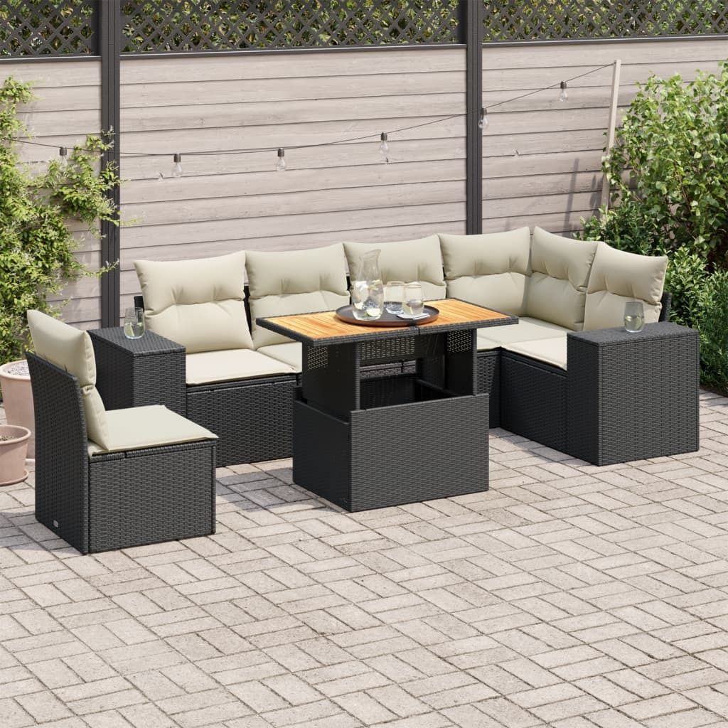 Maison Exclusive - 7-tlg. Garten-Sofagarnitur mit Kissen Schwarz Poly Rattan