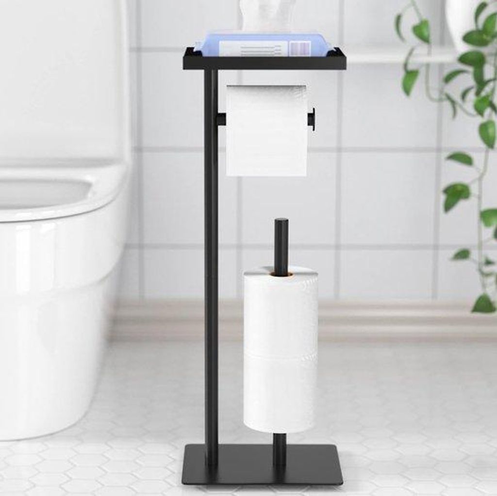 Schwarze Freistehende Toilettenpapierhalter mit Rollenlager und Vorratsfach