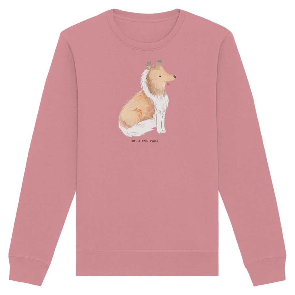 Mr. & Mrs. Panda Baumwoll Pullover Langhaar Collie Moment Größe M - Canyon Pink - Geschenk, Pulli, Sweatshirt, Britischer Hütehund, Sweater