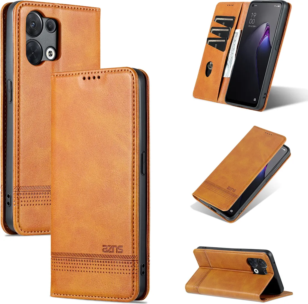 Custodia Oppo Reno8 in Pelle Gialla: Cover Portafoglio Magnetica e Stand