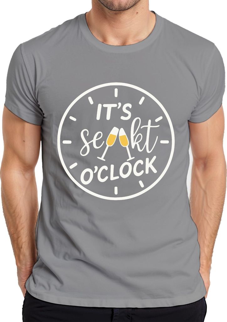It's Sekt o'clock Sektzeit Sekt Uhr Champagner Party Prosecco Herren T-Shirt, Grau, L