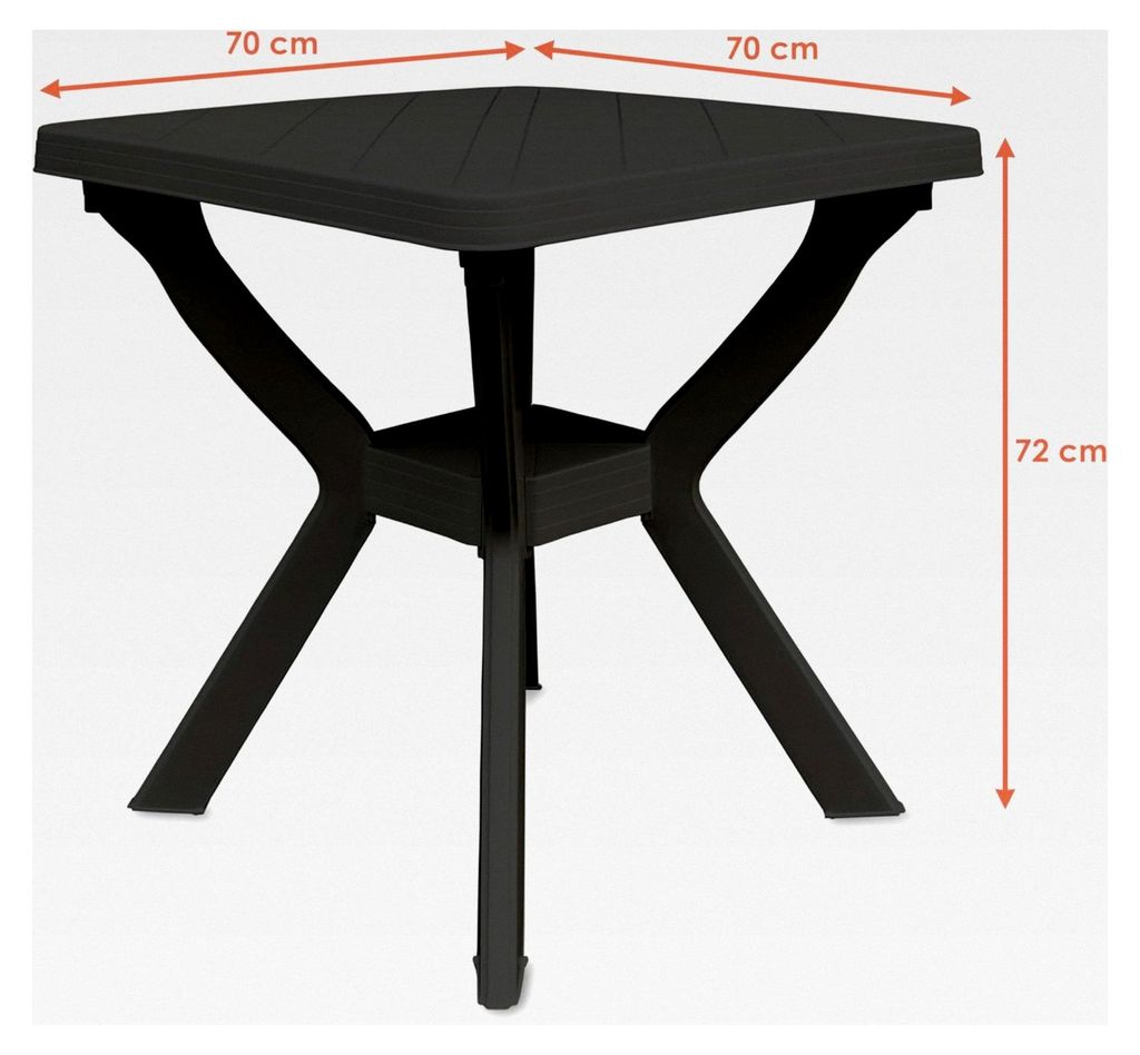 Quadratischer Gartentisch aus Kunststoff 70 cm - anthrazit - Campingtisch im klassischen Design - Balkontisch für den Außenbereich