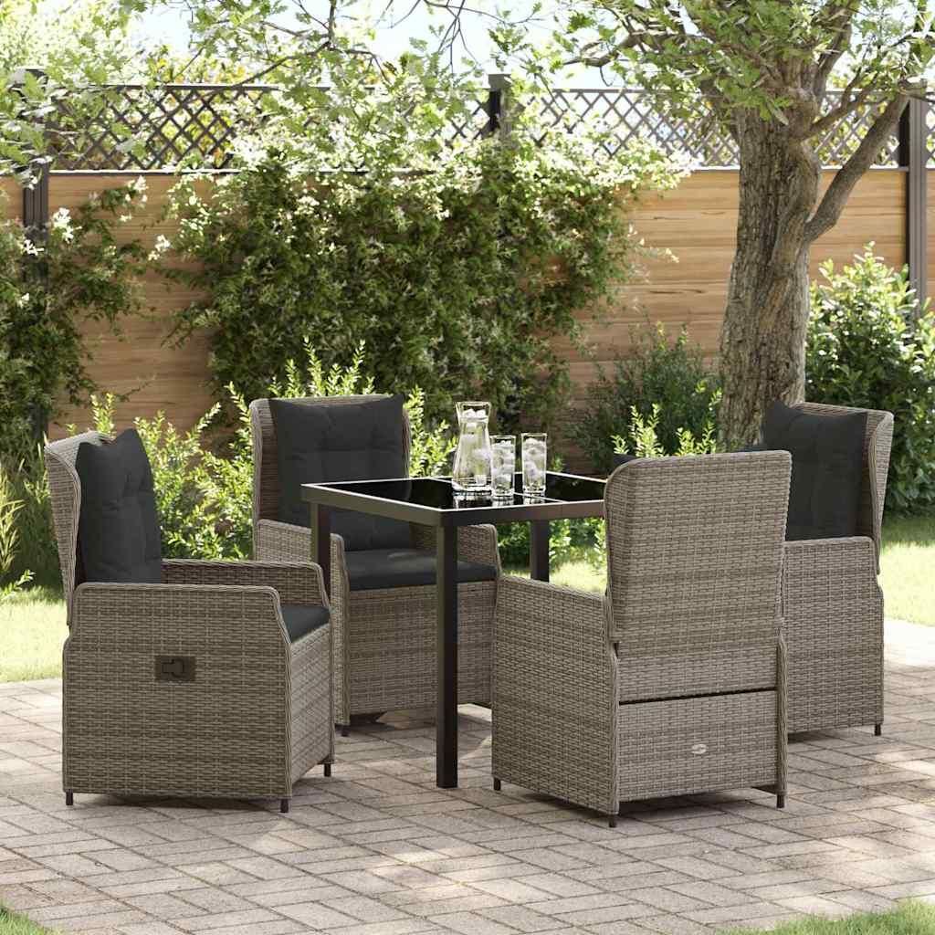 "Schlussverkauf" Garten Essgruppe 5 Stück - Loungegruppe UV-beständig - Grau Poly-Rattan C12091