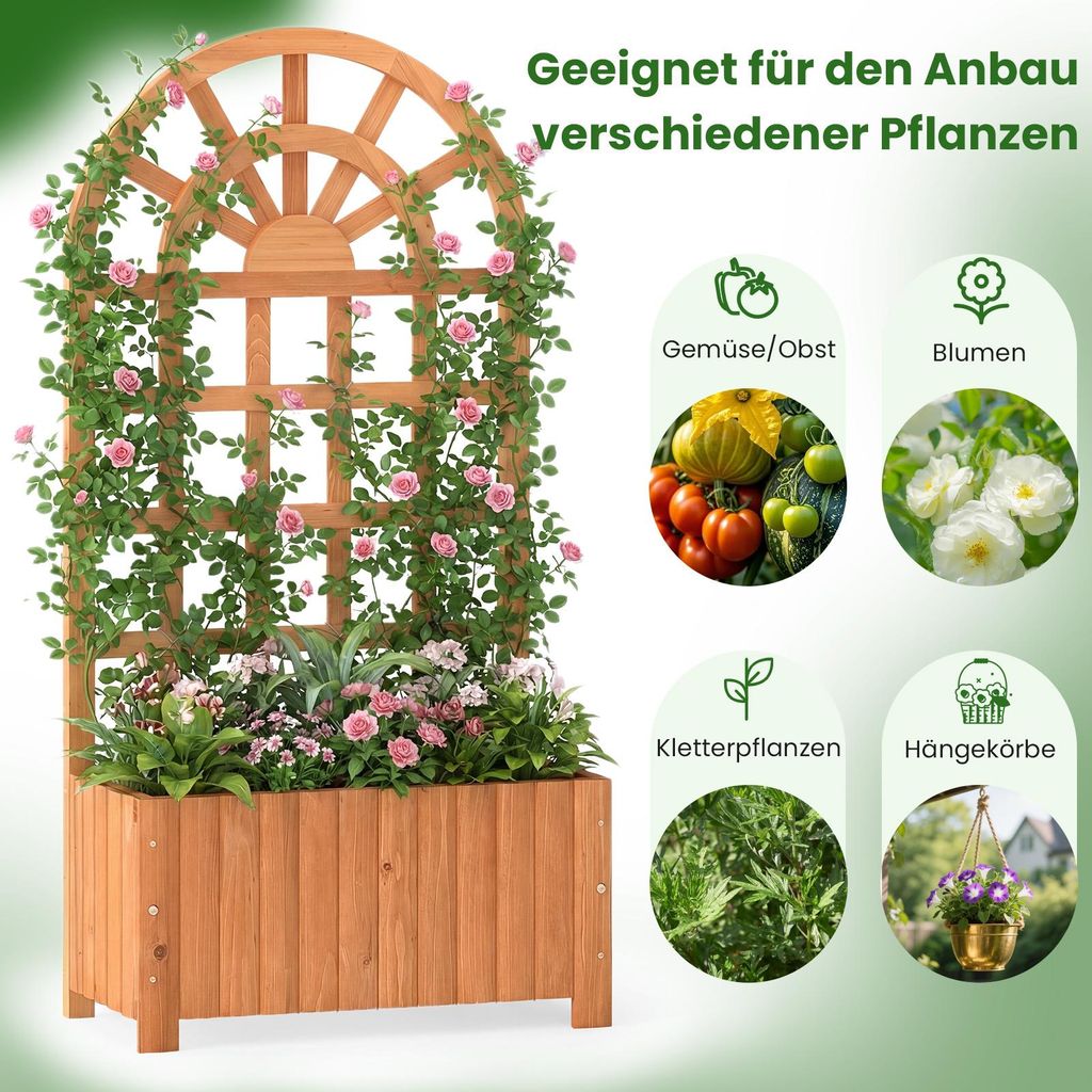COSTWAY Blumenkasten mit Rankgitter, Outdoor-Pflanzkasten