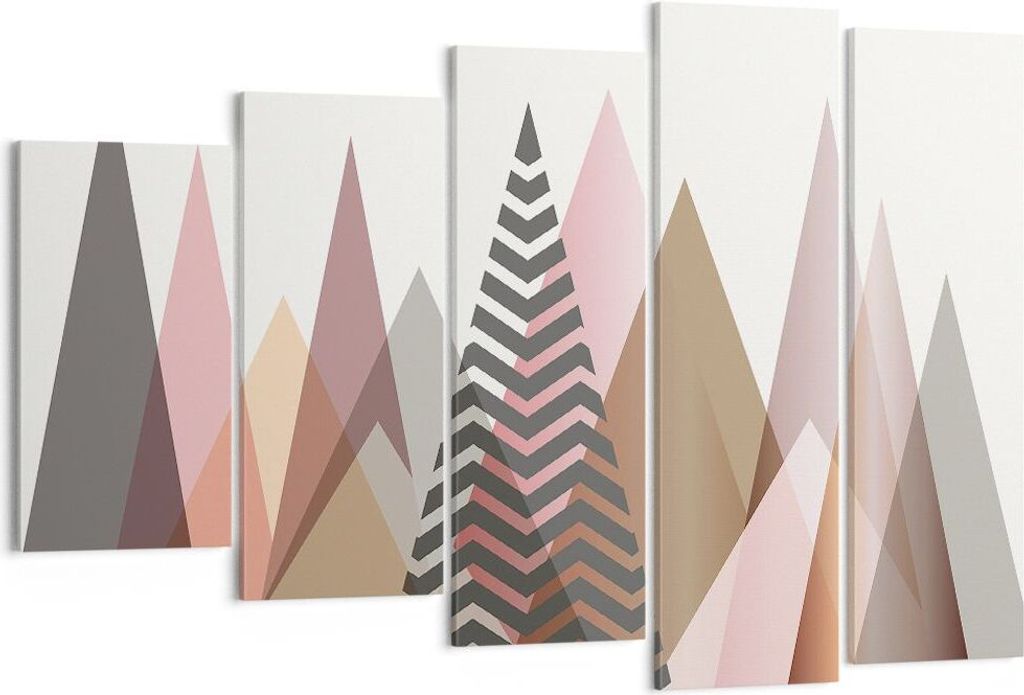 Bild auf Leinwand - Leinwandbild - 5 Teile - Berge Dreiecke Abstraktion - 150x100cm - Wand Bild - Wanddeko - Wandbilder - Leinwanddruck - Bilder - ...
