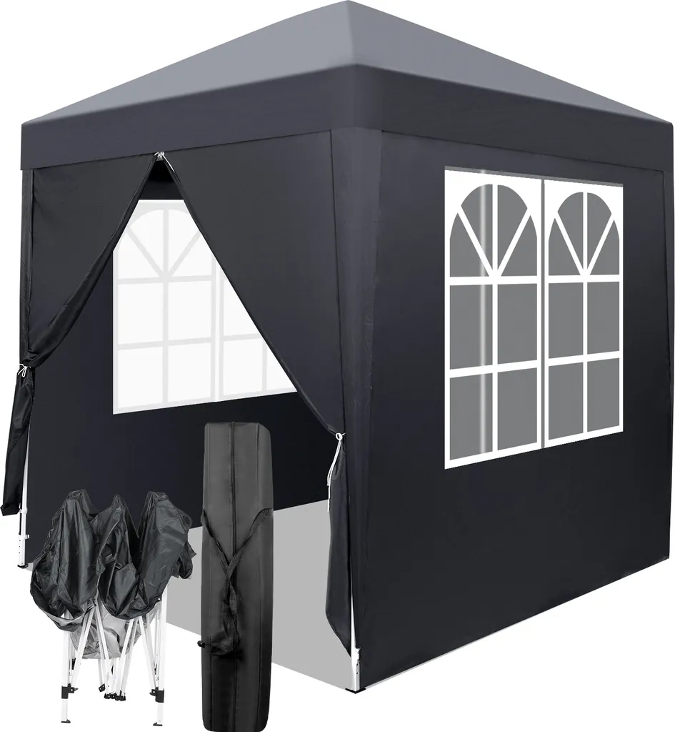 FCH Pavillon Pop-up 2x2m Gris avec 4 Parois Latérales Tente de Jardin