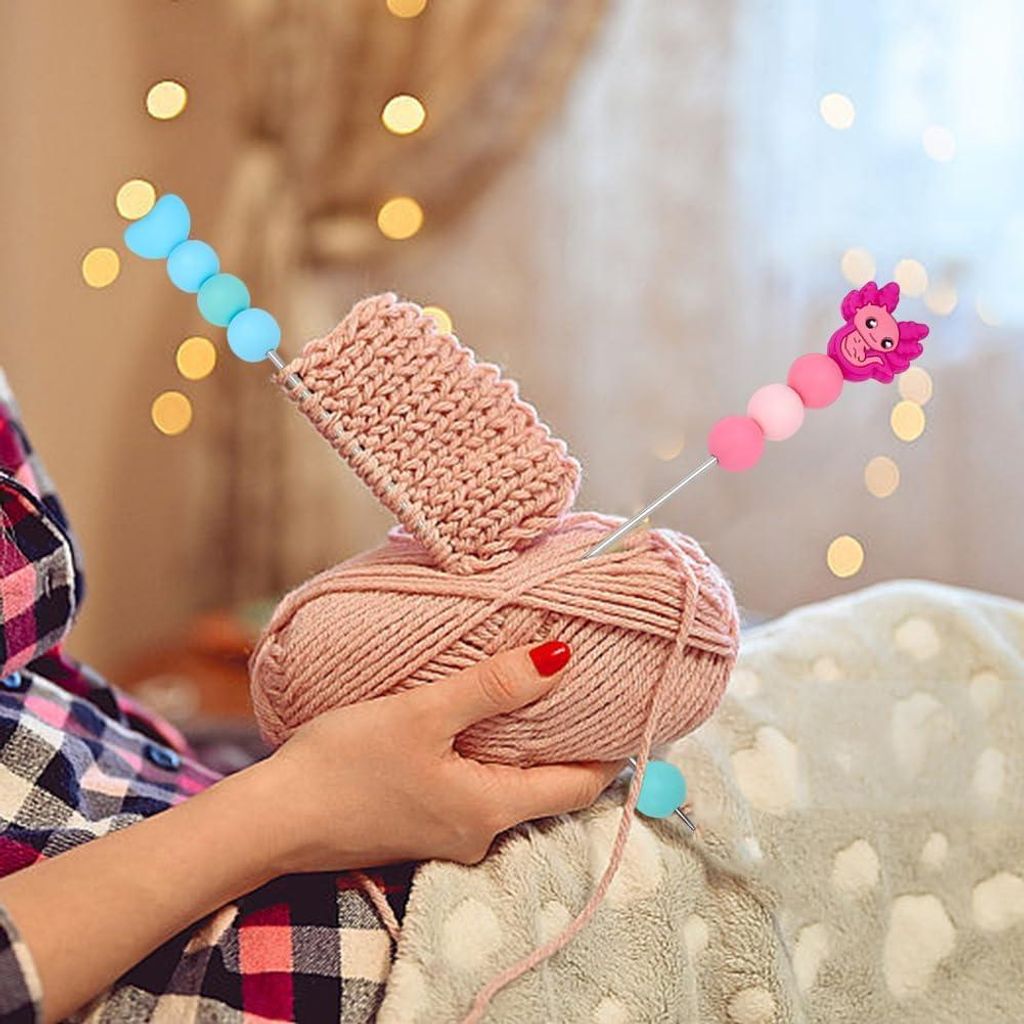 12-teilige Salamander Perlen Stricknadeln - 6 Stile - Doppelspitzige Häkelnadeln - Strickzubehör - 24 cm lang, 2,5 mm dick