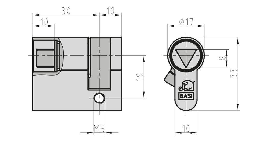 BASI - Dreikant-Halbzylinder - 8 mm Dreikant