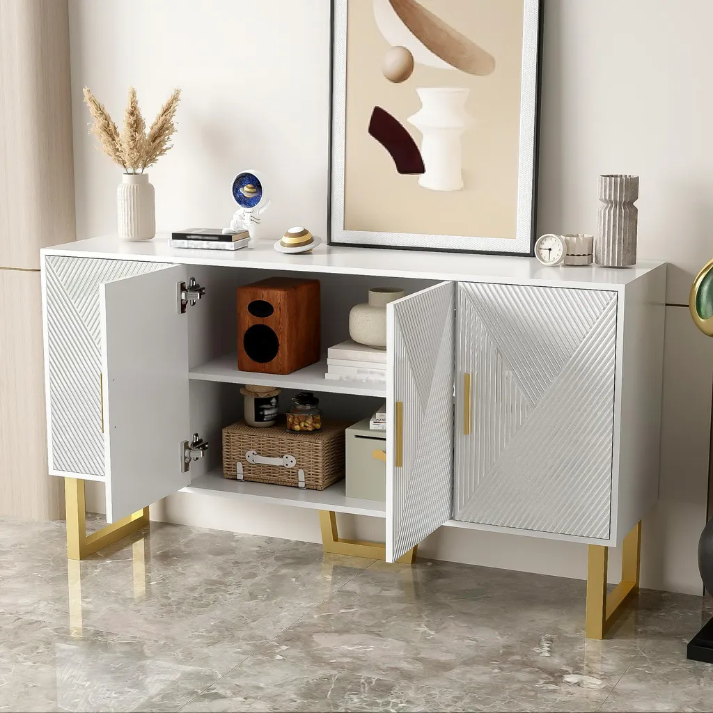 Buffet Enfilade Design Blanc 150x40x82 cm avec Rangement Modulable