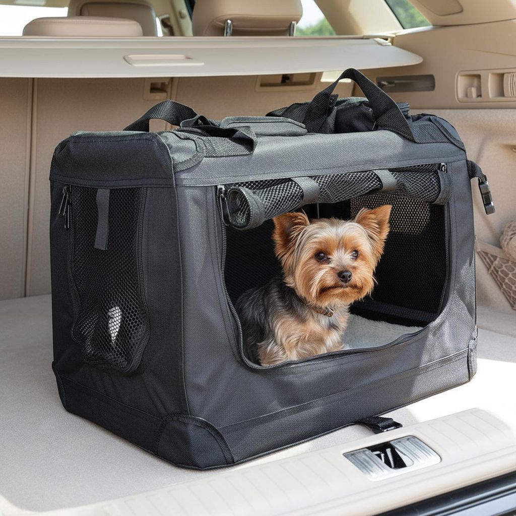 belviona Haustierbox faltbar, komfortabel & sicher, Oxford + Mesh, platzsparend verstaubar, bis 10 kg, 50x34x36 cm, schwarz