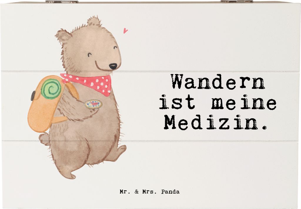 Mr. & Mrs. Panda Holzkiste Bär Wandern 22 x 15 cm - Weiß - Geschenk, Holz Aufbewahrungsbox, Bergsteigen, Box, Schatzkiste, Outdoor Sport, mit Dec...