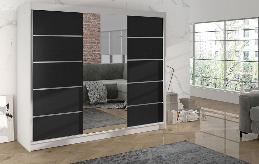 Šatní skříň DANIELLA 4 - šířka 200 cm, bílá / černá Obrázek produktu 