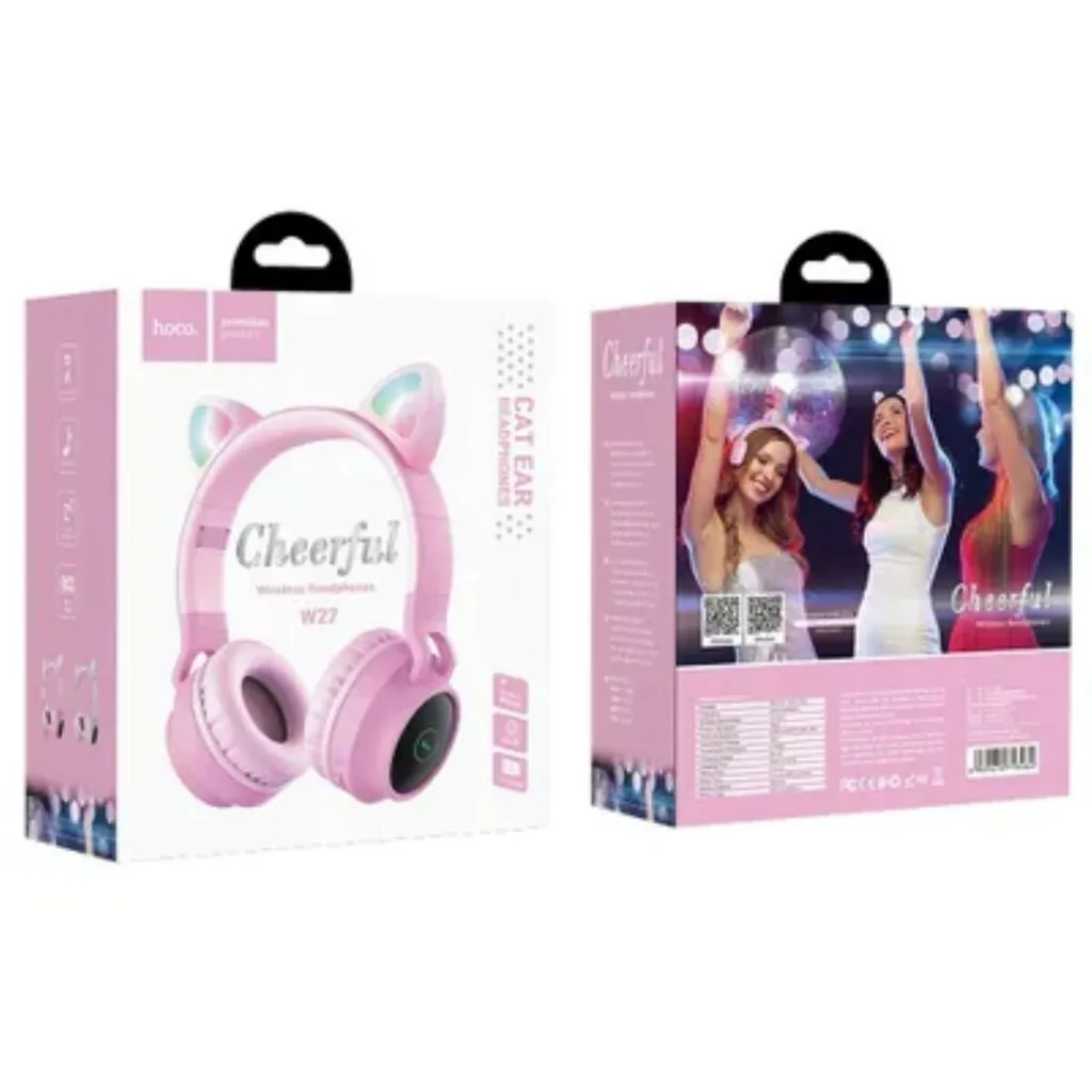 Casque Bluetooth oreilles de chat Hoco W27 gris pour enfant et ado - 3