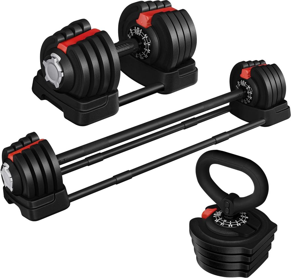 Verstellbares Halterset - 3-in-1 Kurzhantel, Kettlebell und Langhantel mit 18 kg/24 kg/40 kg Gewichtsniveaus